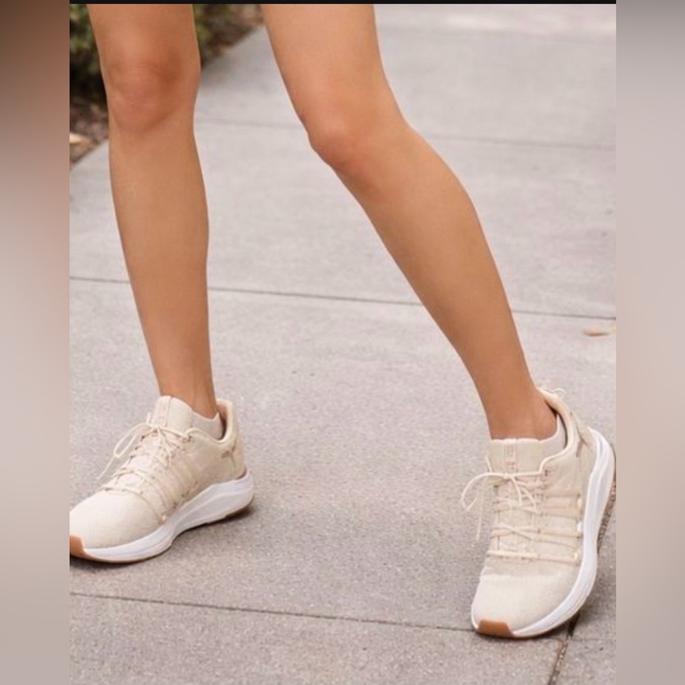 Puma Women’s Cream Knit Lace-Up Sneakers with Pink Accent